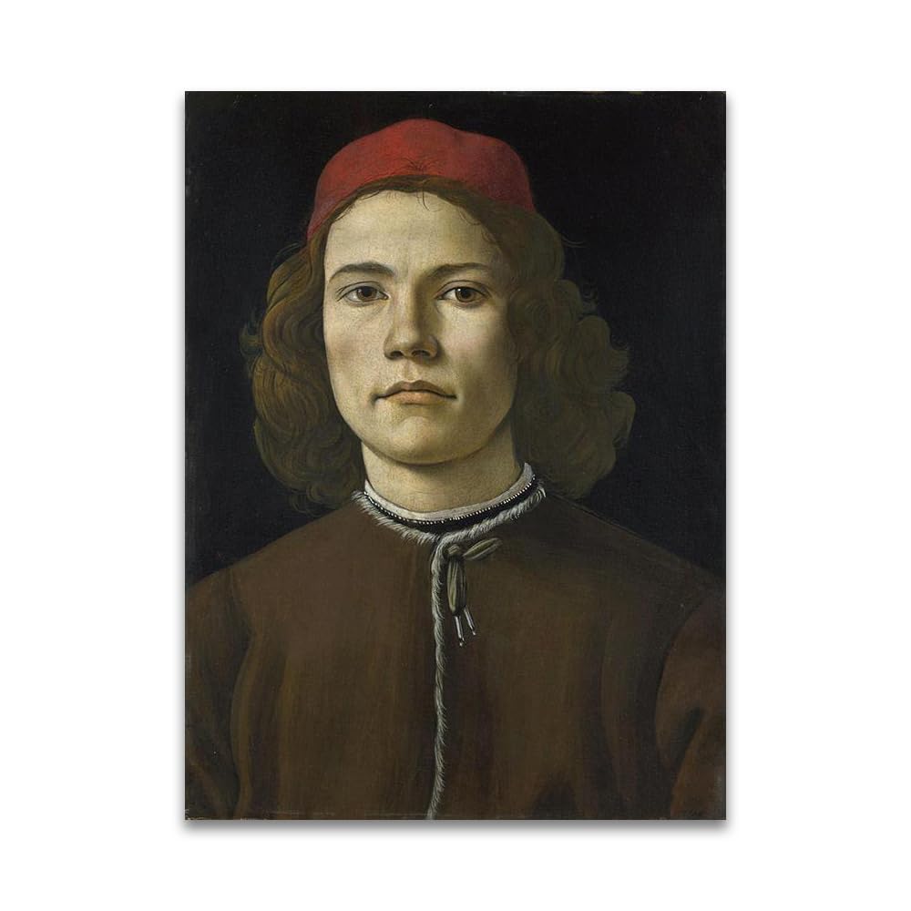 LZ6J8C9 Portrait of a Young Man By Sandro Botticelli - Religious Art Print Poster on Canvas - Famous Painting Canvas Wall Art (65 x 91 cm (25.6 x 35.6 in) / Frameless)
