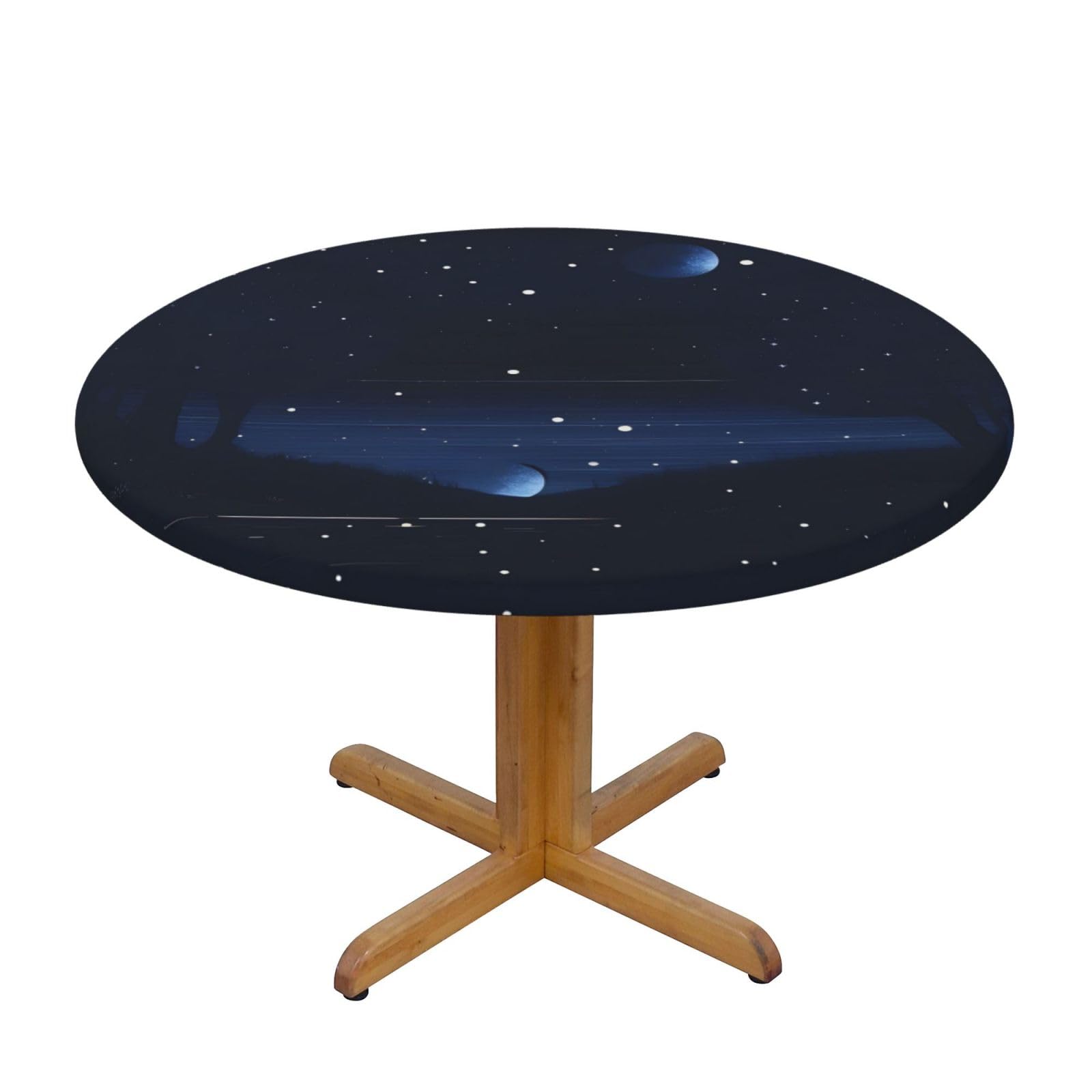 ZQYTGFDC Dark Blue Night View S Decorative Round Tablecloth Waterproof Anti Stain Oil Proof Size for 40 50 inch