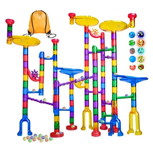 Meland Marble Run - 122Pcs Marble Maze Game Building Toy for Kid, Marble Track Race Set&STEM Learning Toy Gift for Boy Girl Age 4 5 6 7 8 9+ (102 Translucent Marbulous Pcs & 20 Glass Marbles)
