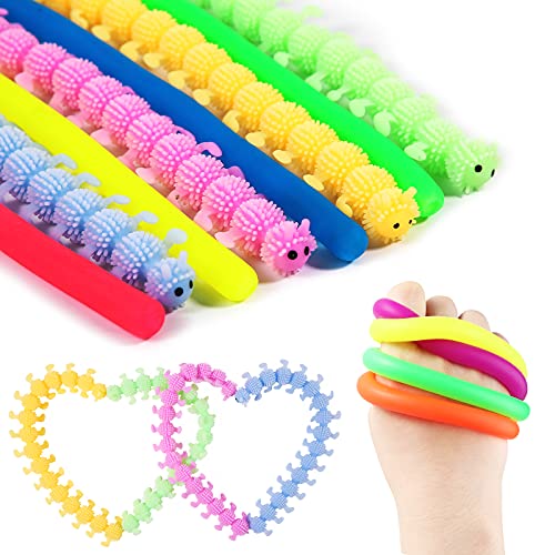 wellvo Sensory Fidget Toys, Monkey Noodle 8 Pack, Classic Monkey Noodle Stretchy String, Monkey Noodles Fidget Toy for Kids Adults Stress Autism ADHD Anxiety Relief Toys