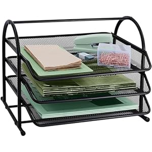3 Tier Letter Tray Organizer Metal Storage Compartments, Office Drawers, Document tray, A4 Mesh Drawer Organiser for Office Home and School, Black