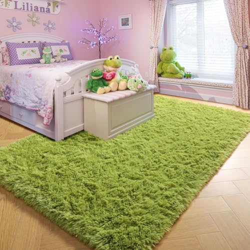 Amdrebio Grass Green Rug 6x9 for Living Room Bedroom, Fluffy Shag Plush Area Rugs for Kids Room Baby Nursery Decor, Modern Cool Fuzzy Floor Furry Shaggy Fuzzy Moss Carpet for Office Dorm Playroom