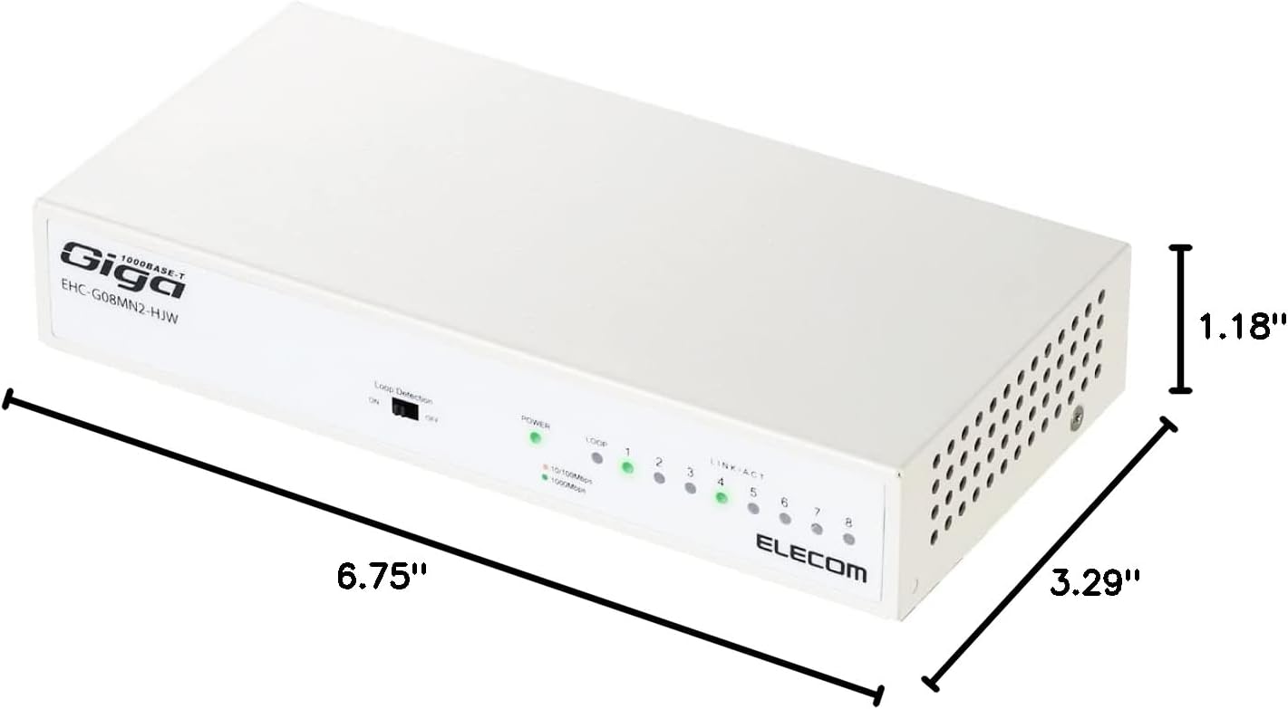 ELECOM Metal Switching Hub Gigabit 8 Port Built-in Power Supply EHC-G08MN2-HJW (Japan Import)