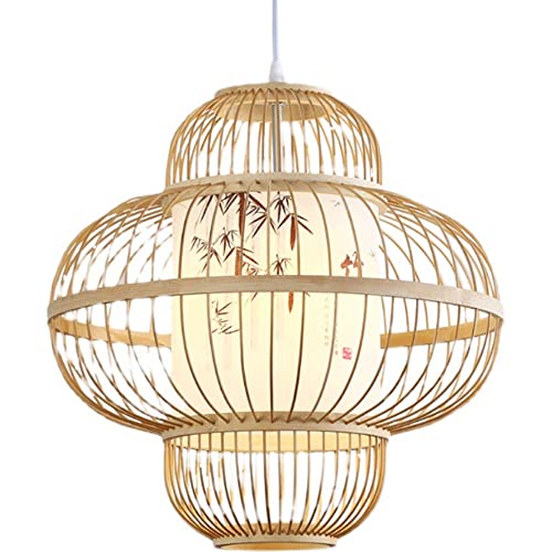 Éclairage suspendu plafond bambou E27 hauteur réglable pour salon moderne