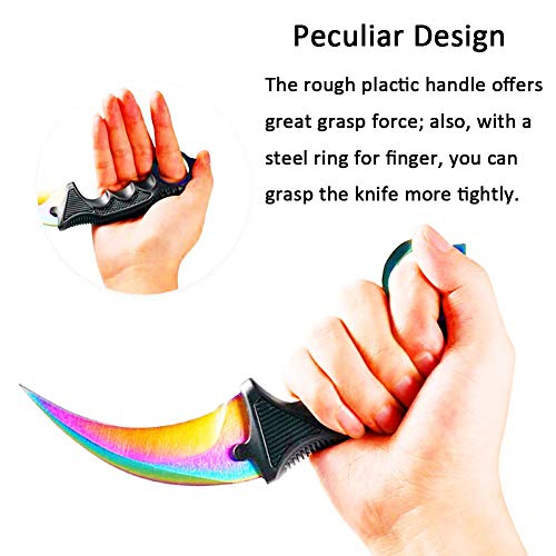 WeTop Karambit Knife, Set of 2, CS-GO for Hunting Camping Fishing Self Defenses and Field Survival, Stainless Steel Fixed Blade Tactical Knife with Sheath and Cord (Black+Rainbow).