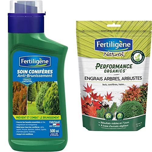 Fertiligene Soin Brunissement des Coniferes Liquide 500ml & Engrais Arbres, Arbustes, Buis, Conifères, 700 g