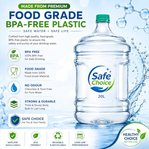Image of Plastic Water Bottle - 20L, Mineral Water Dispensers Jar | Drinking Water Can | Big Water Bottle BPA Free Water Bottle Large Container Without Thread Cap (Transparent)
