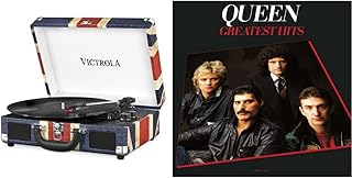 Victrola Journey Portable Record Player – Suitcase 5.0 Bluetooth turntable with 3-Speeds, Built-in Stereo Speakers, 3.5mm Aux-in Jack, UK Flag (VSC-550BT) & Greatest Hits 1