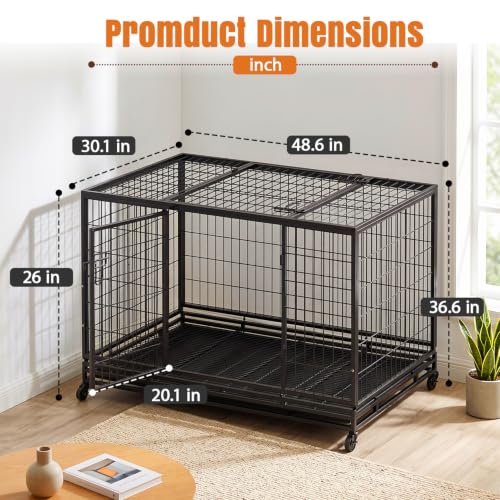 Image of BestPet 48 inch Heavy Duty Dog Crate for Large Dogs with Removable Tray Wheels