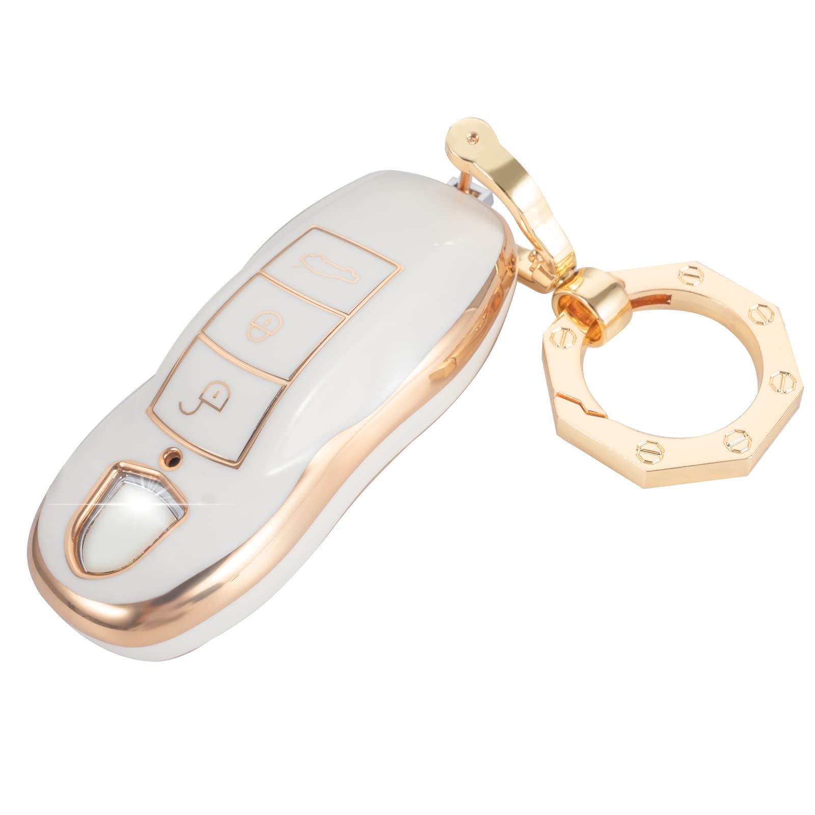 for Porsche Key Fob Cover Premium Car Key Case Shell with Fashion Keychain fit Porsche 911 Cayenne Panamera Macan Gold White