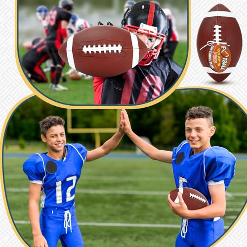 Image of Skylety 6 Sets Composite Leather Footballs Official Size 9 Footballs Inflatable with Pump Official Leather Football 11 Inch High School Football for Back to School Gifts, Youth, Junior, Adult