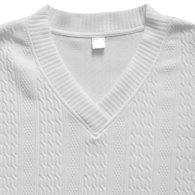 Athleisure Cable Jacquard Set Men, Men's Tracksuits V-Neck Long Sleeve Tops and Drawstring Jogging Suits 2 Piece Set4