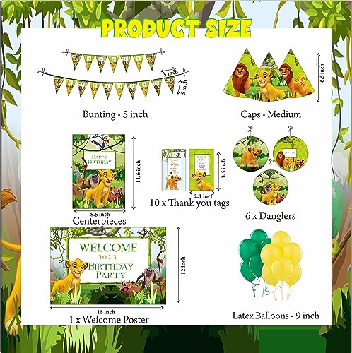 Image of Pretty UR Party Lion King Party decorations Kit - 80 pcs includes Banner, balloons, thank you, centerpiece, danglers, Lion King Party Supplies, Simba Birthday Decor, Bday Banner, DIY Pack for kids