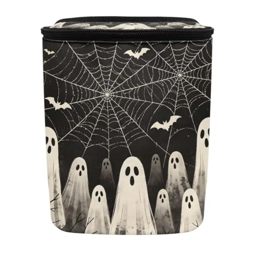 Image of Halloween Ghost Spider Web Car Hanging Trash Can Garbage Can with Adjustable Straps Universal Car Accessories Interior for SUV Trucks