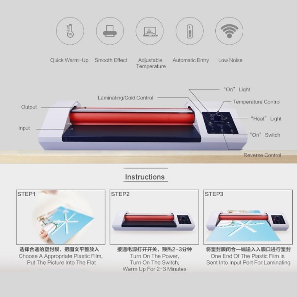 Laminator termiczny A3/A4, maszyna do laminowania folii z systemem czterech rolek, szybkie nagrzewanie na gorąco i zimno, funkcja cofania, 220 V