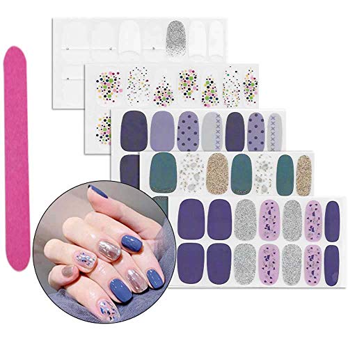 Poliphili 5 Sheets False Full Nail Wraps Art Polish Stickers Decal Strips Self-Adhesive