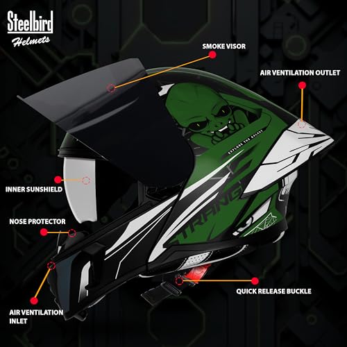 Image of Steelbird SBA-20 Strange ISI Certified Flip-Up Graphic Helmet for Men and Women with Inner Silver Sun Shield