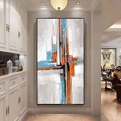 Pinturas al óleo abstractas sobre lienzo Mural colorido Decoración moderna para el hogar Pintura Cuadros de arte de pared enmarcados en negro para sala de estar 55x11 0cm / 22x43in Marco Negro