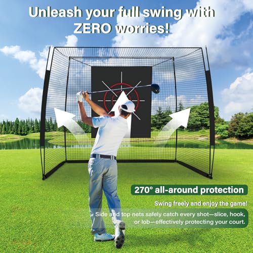 IDEATRY Golf Simulator Impact Screen Enclosure with Net & Target (Projector not Included) - Golf Practice Cage with 270° Protection, Easy Setup to Use for Indoor Outdoor Home Garage Basement