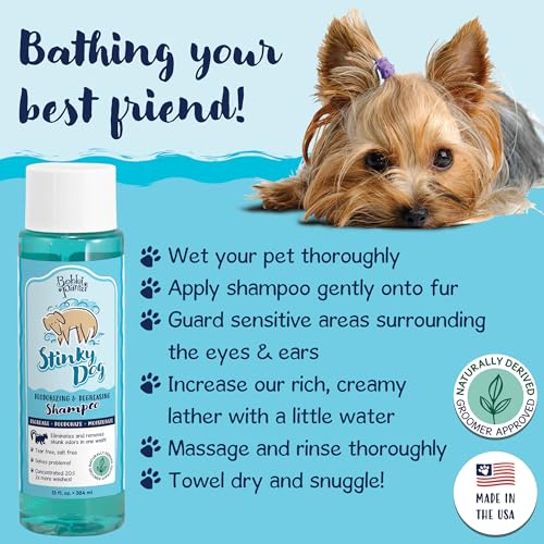 Image of Bobbi Panter Deodorizing Dog Shampoo Chamomile & Plant-Based Deodorizers - Degreasing Natural Formula for Strong Odors, Fresh Clean Scent, Tear-Free, 25:1 Concentrate, Made in USA, 13 oz
