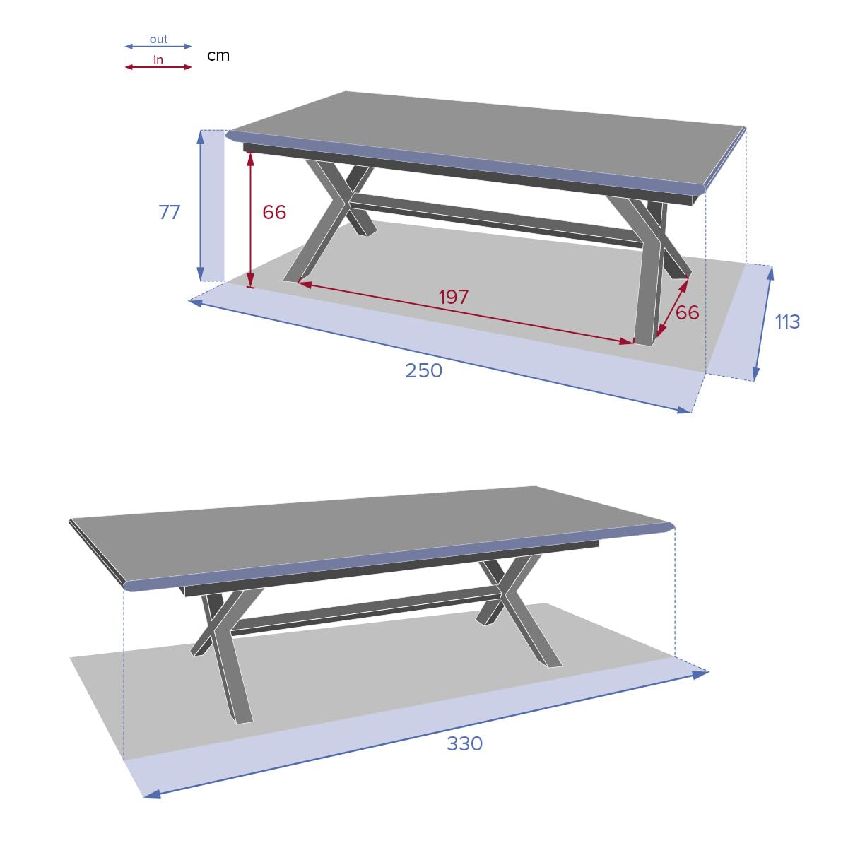 Hespéride - Mesa de jardín Extensible Axiome, Gris Oscuro - 12 plazas - Aluminio con Revestimiento epoxi Inoxidable - Extensión automática - Mobiliario de Exterior