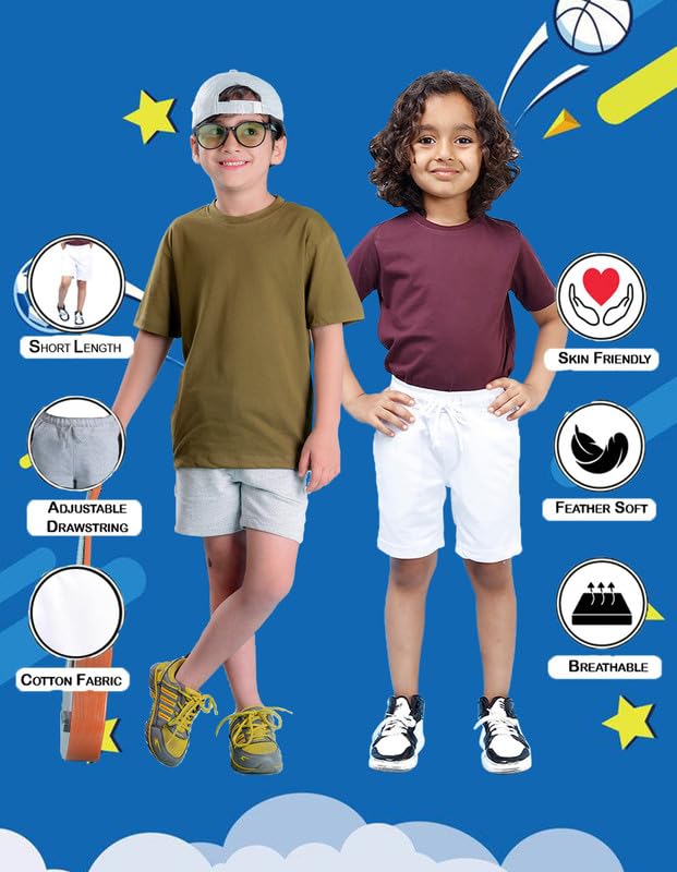 Image of Nusyl Solid & Printed Cotton Blend Shorts for Boys | Comfortable Casual Shorts | Soft Breathable Fabric with Elastic Waistband | Relaxed Fit | 2-16 Years | Multiple Colors
