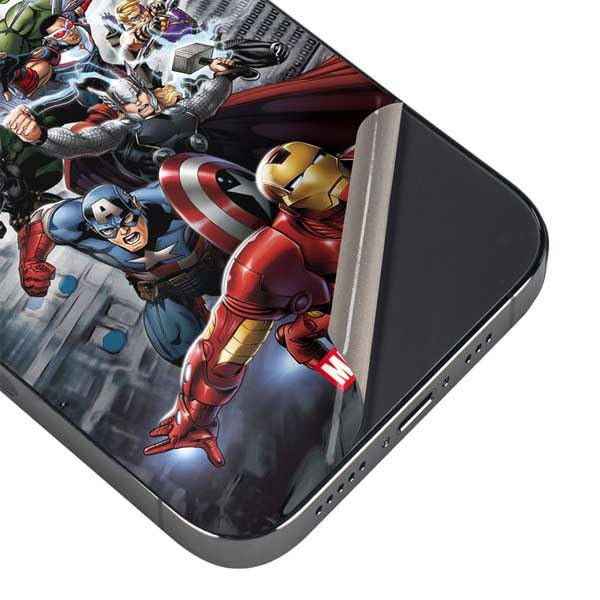 Skinit Decal Phone Skin Compatible with iPhone 16 Pro - Officially Licensed Marvel Avengers Attack Design