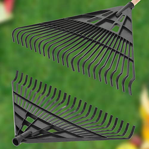 Foto von KOTARBAU® Laubrechen Kunststoff 610 mm Schwarz mit Stiel Laubbesen Kunststoff Laubharke Rächen Gartenrechen groß Laub Rechen Fächerbesen Laubbesen Gartenwerkzeug