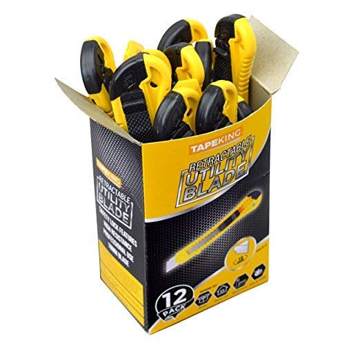Tape King Utility Knife Set (12 Pack) | 18mm Wide Blade Box Cutter | Retractable Design, Compact And Versatile for Home, Crafts, Warehouse, Cartons, Cardboard, Office Supplies and Packaging