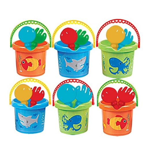YongnKids Beach Toys 7'' Plastic Sand Bucket Set for Kids Toddlers - Easter Baskets with Handles Ideas Pack of 6 Sets Bundle