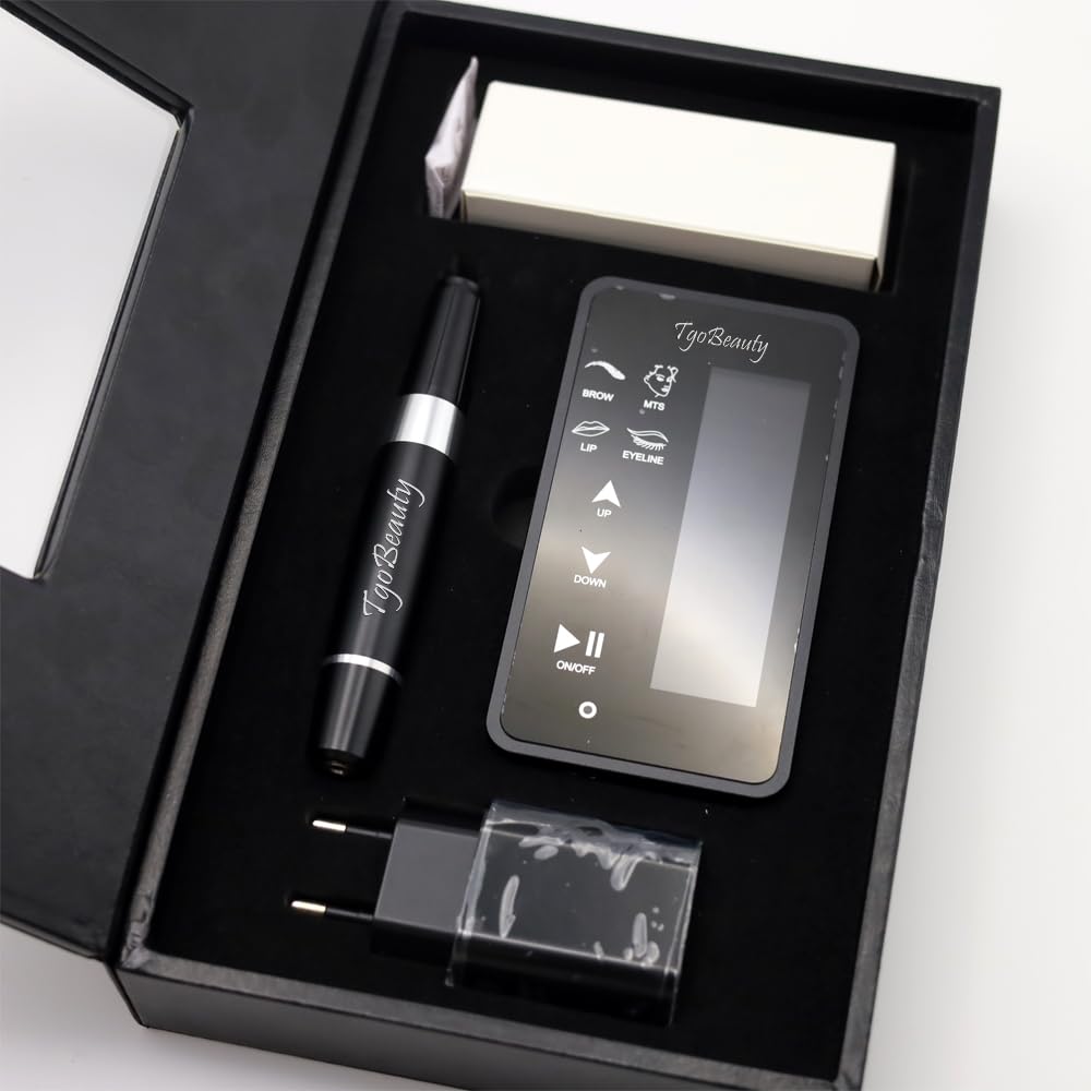 Kit de máquina de tatuaje de maquillaje permanente digital inteligente con panel táctil, 15 niveles de velocidad y 4 modos para cejas, delineador de ojos, labios y MTS (Nero)