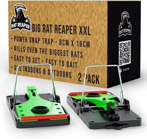 froboo Big Rat Reaper XXL - Rat Trap For Extra Large Oversized Rats - Professional Heavy Duty Instant Kill Rodent Snap Trap - Extra Wide 8CM Snap - Use Indoors & Outdoors - Easy to Bait & Set - 2 Pack