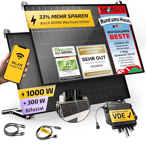 Solakon® 1000W Balkonkraftwerk mit Halterung (Balkon) - Balkonkraftwerk 800W komplett...