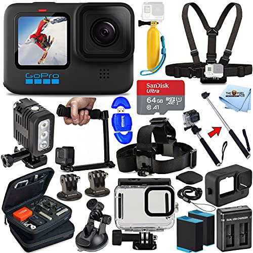 51epVr4 XeL GoPro HERO10 Hero 10 Camcorder Black - Ultimate Bundle Includes: Sandisk Ultra 64GB microSD, 2X Extra Batteries, Charger, Underwater Housing, LED Light Kit, Carry Case and More