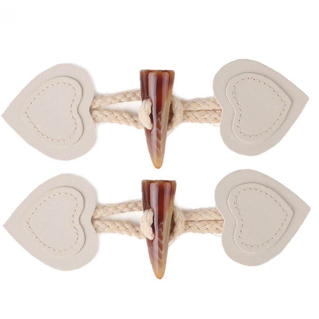 Vepoty Beige 2 Pairs Toggle Buttons Horn Pu Leather Button Fasteners Clasps Coat Closure Cord Cardigan For Clothes Diy Decoration