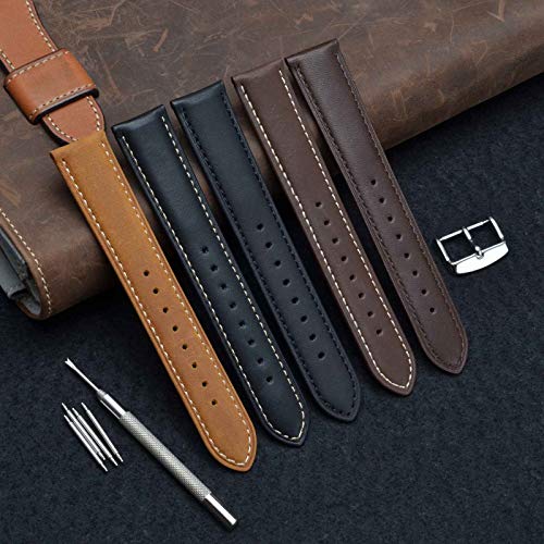 WOCCI 22mm Watch Band - Vintage Leather Watch Strap Dark Brown (Tone on Tone Stitching)