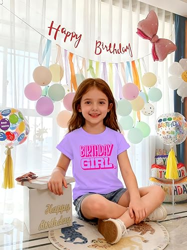 Image of Birthday Girl Shirt 5-12 Year Kids Birthday Party Shirt Doll Themed Letter Girl Short Sleeve Tee Top