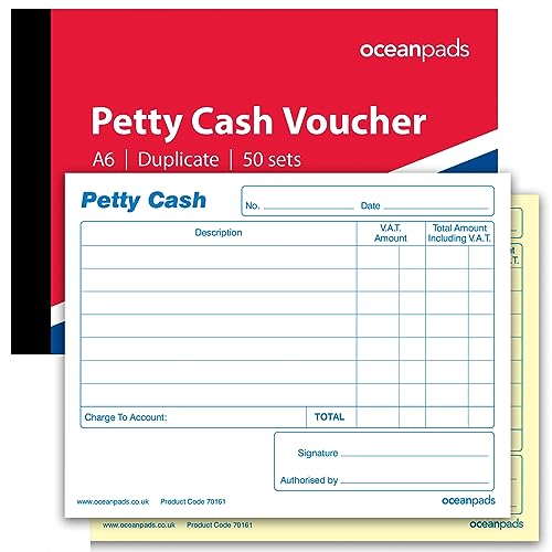 Ocean Pads Petty Cash Libro de cupones para pequeñas empresas, escuela, caridad, trabajadores por cuenta propia, A6 50 NCR juegos duplicados (70161)