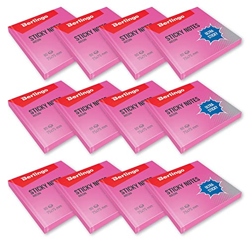 Bloc-notes adhésifs 75x75 mm rose fluo notes autocollantes Berlingo