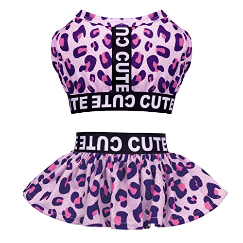 Image of CuteBone Two Piece Dog Sports Dress Athleisure Leopard Print Puppy Pink Skirt Lightweight Small Dogs Girl Clothes Cat Apparel SPS01M