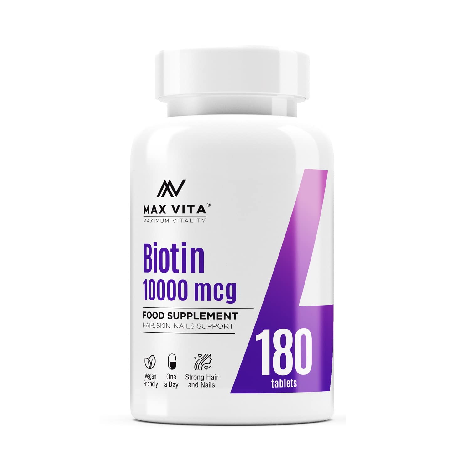Biotin 10,000mcg High Strength Supplement for Men and Women|Supports Healthy Hair, Skin & Nails|180 Vegetarian Tablets (Non-GMO, Gluten Free) Made in The UK