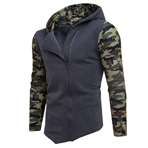 FAMILIZO Camuflaje Sudaderas con Capucha Hombre Chaqueta Chaqueta de Sudaderas con Capucha Manga de Hombres Outwear Tops (S, Gris Oscuro)