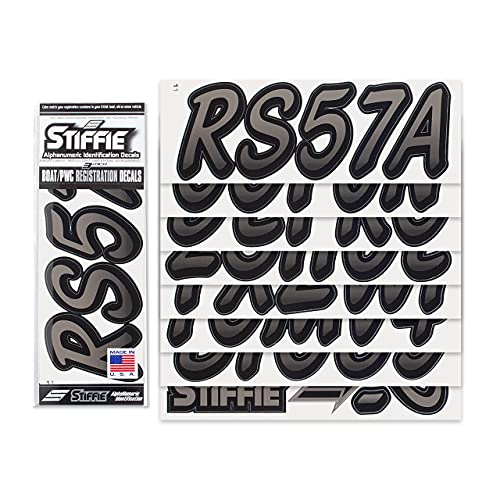 Image of STIFFIE Whipline Charcoal /Black 3 inch Boat & PWC Registration Decals • Numbers Letters Stickers