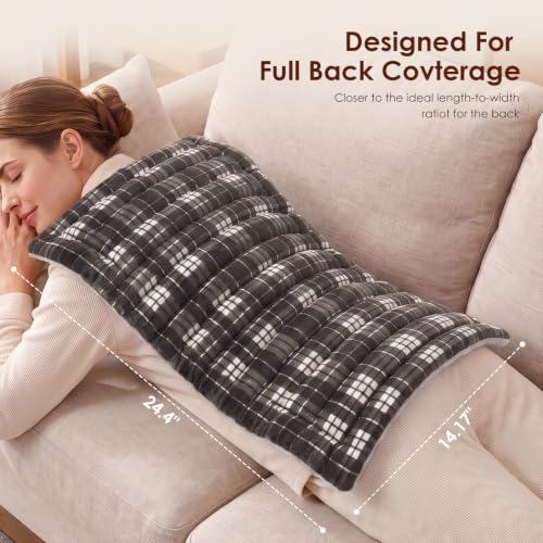 Image of Extra Large Microwave Heating Pad for Back, 24.4 X 14.17 Tartan Grey | Moist Heat Pad for Neck and Shoulders, Warm Compress Therapy for Stomach Pain Relief, Gift for Women