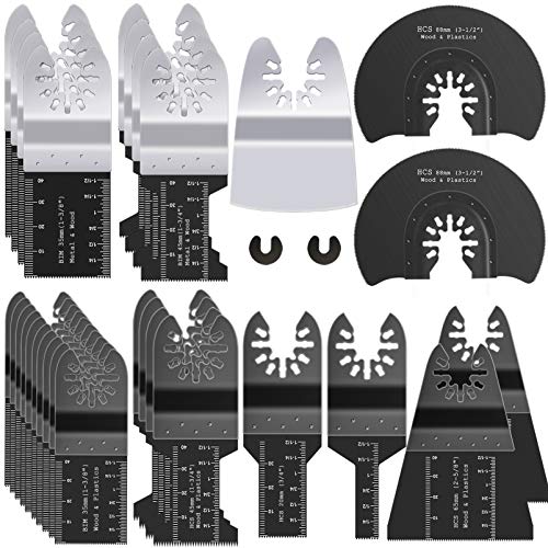 Oscillating Tool Blades, 31 PCS Multitool Blades Universal Oscillating Saw Blades for Wood Plastics Metal, Compatible with Dewalt Milwaukee Rockwell Bosch Ridgid Craftsman Multi Tools Kit