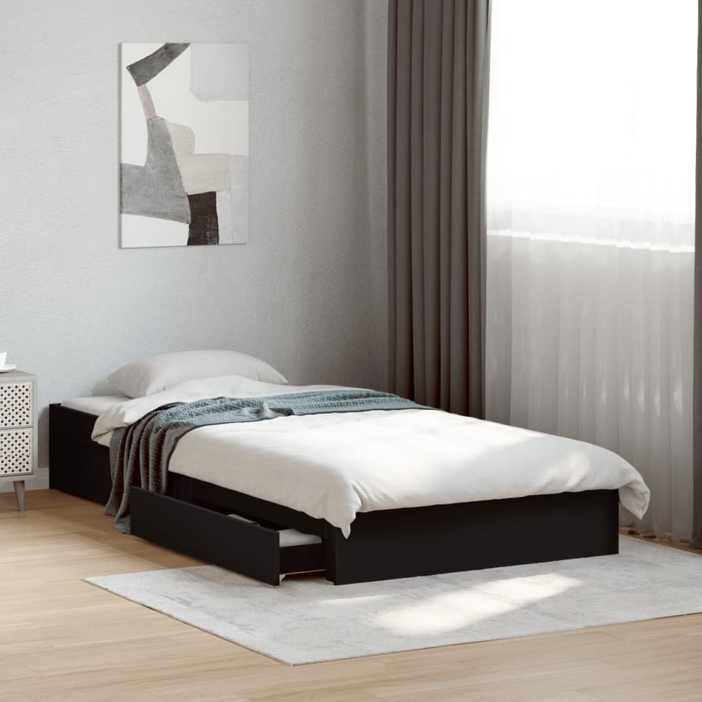 Gecheer Giroletto,Struttura Letto,Singolo,Moderno,con Cassetti Nero 75x190 cm in Multistrato,Letto con Cassetti,Letto Singolo,Letto Senza Testiera