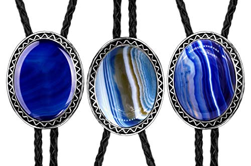 Image of Moranse Bolo Tie with Natural Tiger Eye Stone Celtic Style Genuine and Cowhide Rope