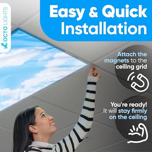 Image of Fluorescent Light Covers for Ceiling Lights - Magnetic Cloud Cover for Fluorescent Or LED Fixture - Must Haves for Teacher Supplies - Classroom, Home, Office Cubicle Decor - Filters Overhead Lighting