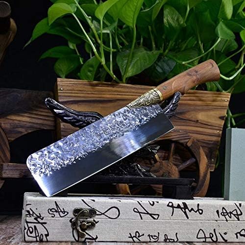 Meat Cleaver,Cleaver Knife, 7.5inch Kitchen Chef Knife Forged Chinese Meat Cleaver with Dragon Sculpture Rosewood Handle Handmade Cooking Cuisine Tools