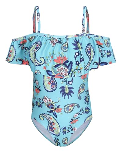 Image of Girls One Piece Swimsuits Off Shoulder Bathing Suit for Kids Hawaiian Swimwear 3-16 Years